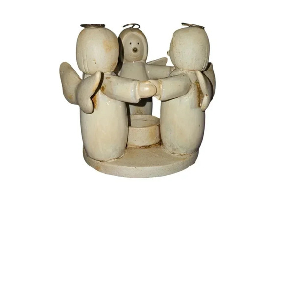 Angels Friendship Circle Ceramic Candle Tea Light Holder Wings 3 Angels - beige - Picture 3 of 6